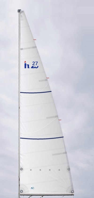 Hunter 27 Tall Rig Mainsail: white Dacron, cross-cut panels, class insignia Hunter 27 Tall Rig Mainsail: white Dacron, cross-cut panels, class insignia