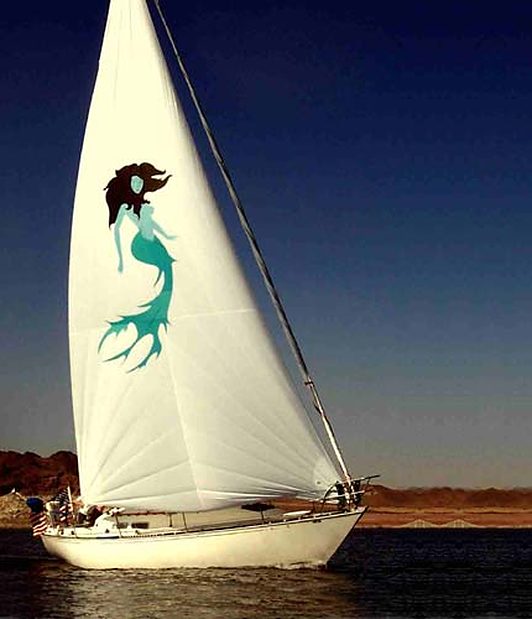 Mainsail with mermaid art