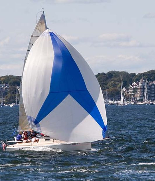 Blue and white spinnaker