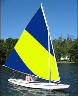 Yellow and navy Sunfish sail